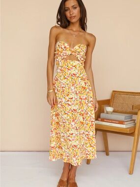 Fortunate One Trembling Heart Maxi Midi Dress in Citrus Print - XS